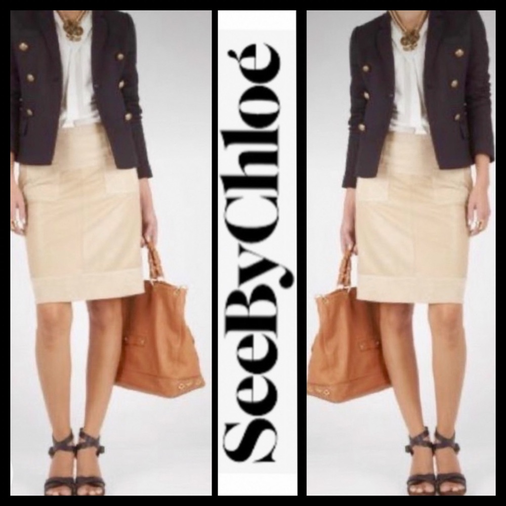 See by Chloé Lamb Leather and Suede Pencil Skirt - Picture 2 of 9